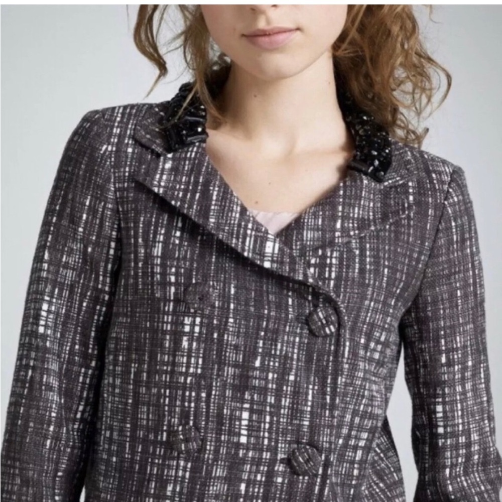 J. Crew Tweed Embellished Crystal Jewel Collar Jacket Blazer - Picture 2 of 8